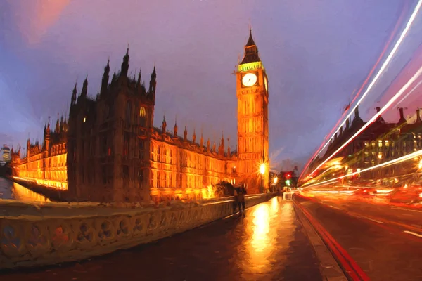 Περίφημο Μπιγκ Μπεν στο Λονδίνο, Αγγλία, Ηνωμένο Βασίλειο, έργο τέχνης στυλ — Φωτογραφία Αρχείου