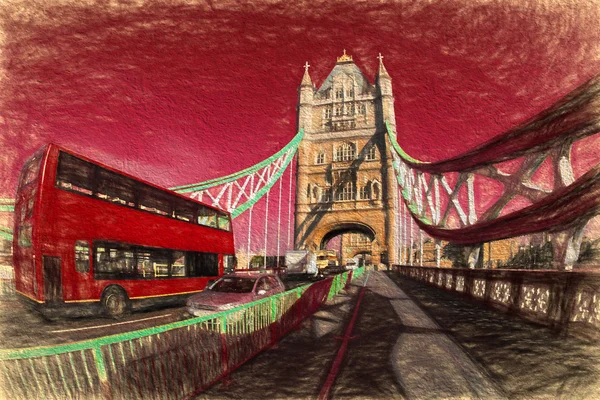 Famous Tower Bridge in Artwork style in London, England — Stock Photo, Image