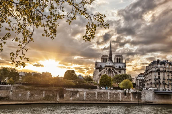 Katedrála Notre Dame v jarním období, Paříž, Francie — Stock fotografie