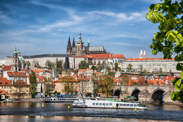 Prague Castle with famous Charles Bridge in Czech Republic
