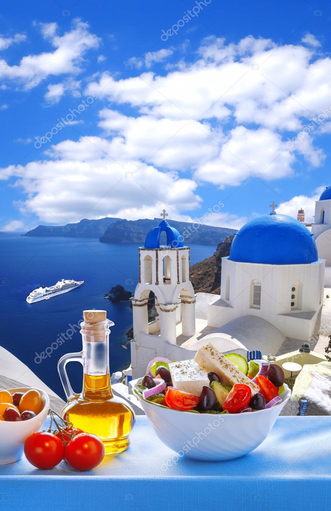 Greek salad on Santorini island in Greece