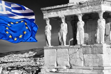 Akropolis ile Yunanistan ve Atina, Yunanistan Avrupa Birliği bayrakları
