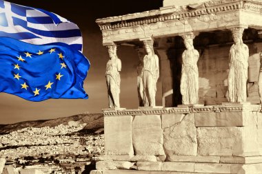 Akropolis ile Yunanistan ve Atina, Yunanistan Avrupa Birliği bayrakları