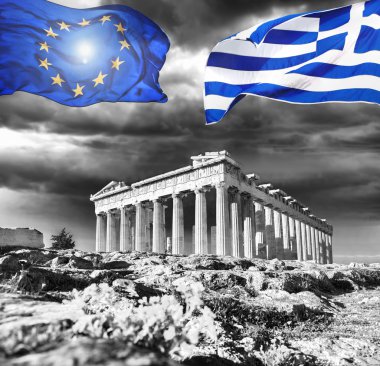 Akropolis ile Yunanistan ve Atina, Yunanistan Avrupa Birliği bayrakları