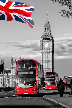 Londra İngiltere, BK'da Big Ben karşı kırmızı otobüs ile