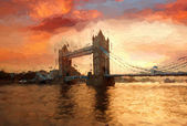 Slavný Tower Bridge kresby ve stylu v Londýně, Anglie