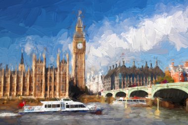 Londra, İngiltere, Birleşik Krallık, sanat tarzı ünlü Big Ben