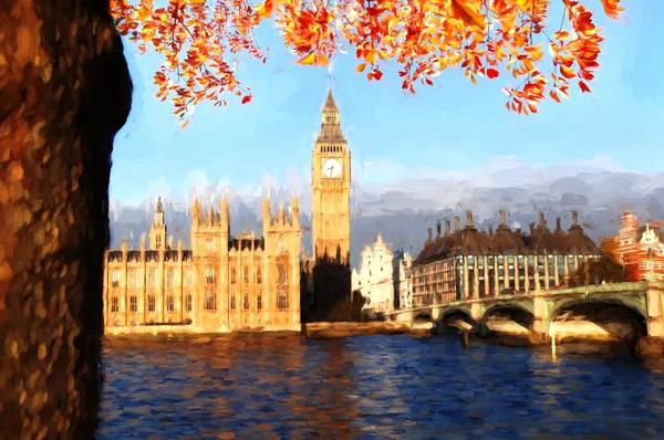 Beroemde Big Ben in Londen, Engeland, Verenigd Koninkrijk, Artwork stijl — Stockfoto