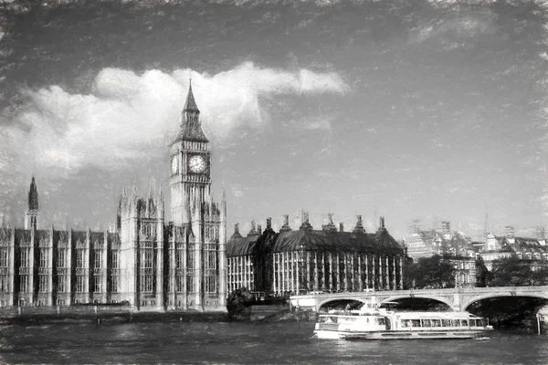 ロンドン, イングランド, イギリス、アートワーク スタイルで有名なビッグベン — ストック写真