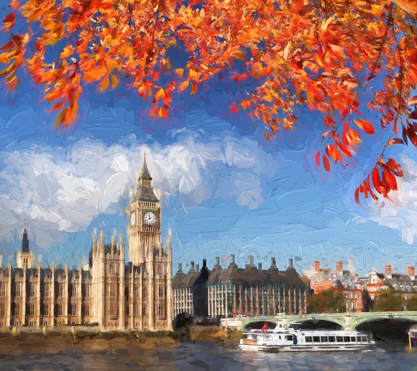 著名的大笨钟，在伦敦，英国，英国，作品风格 — 图库照片