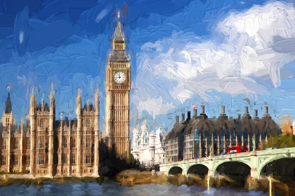 Słynnego Big Ben w Londynie, Anglia, Wielka Brytania, styl grafiki — Zdjęcie stockowe