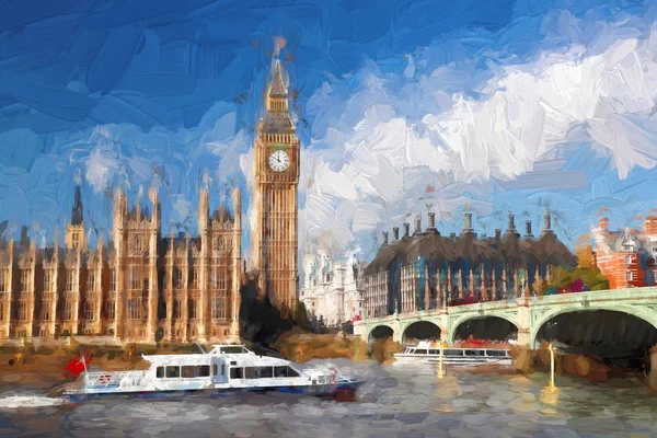 Famous Big Ben em Londres, Inglaterra, Reino Unido, ARTWORK STYLE — Fotografia de Stock