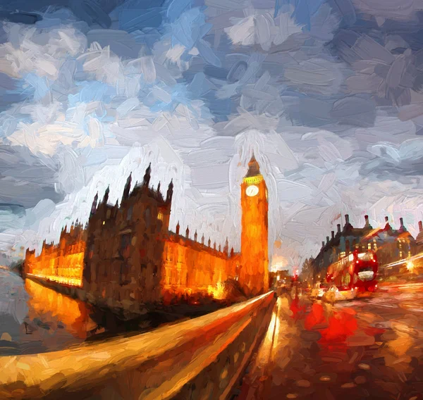 Beroemde Big Ben in Londen, Engeland, Verenigd Koninkrijk, Artwork stijl — Stockfoto