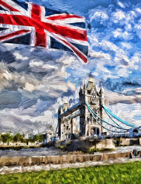 Tower Bridge διάσημο έργο τέχνης με στιλ στο Λονδίνο, Αγγλία — Φωτογραφία Αρχείου