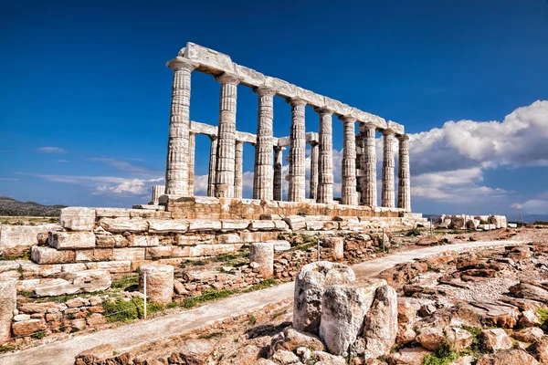 Templo grego famoso Poseidon, Cabo Sounion na Grécia — Fotografia de Stock