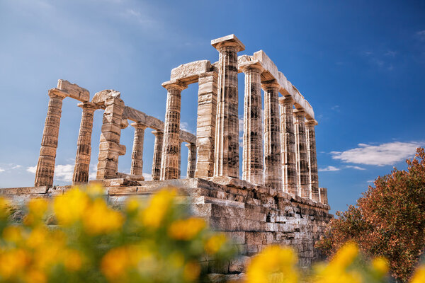 Famous Greek temple Poseidon, Cape Sounion in Greece