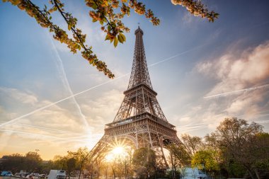 Eyfel Kulesi Tour Eiffel, paris, Fransa, ağaç bahar ile