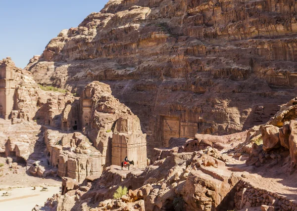 Guia sobre burro. Passagem ao Alto Lugar de Sacrificio.Petra, Jorda — Fotografia de Stock