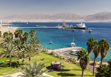 Jordan, Eilat Akabe'de doğru Eilat görünümden. İsrail.