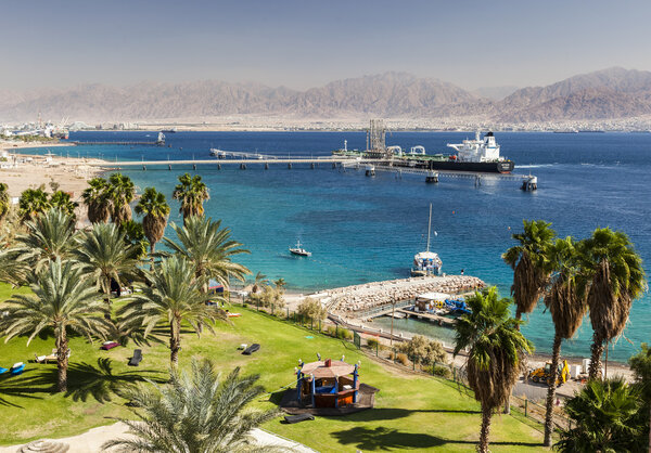 View from Eilat towards Aqaba in Jordan, Eilat. Israel.