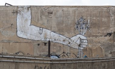 Sokak sanatı (grafiti) eski Jaffa içinde. Tel Aviv, İsrail.
