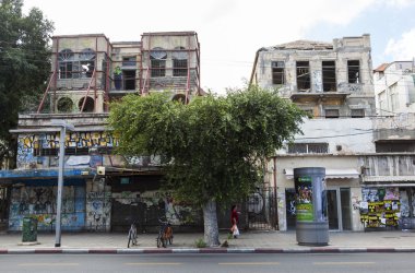 Unrenovated evleri Rehov Allenby Street. Tel Aviv, İsrail.