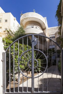 Bir Bauhaus binaların dış cephe. Tel Aviv. İsrail.