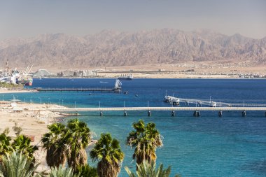 Jordan, Eilat Akabe'de doğru Eilat görünümden. İsrail.