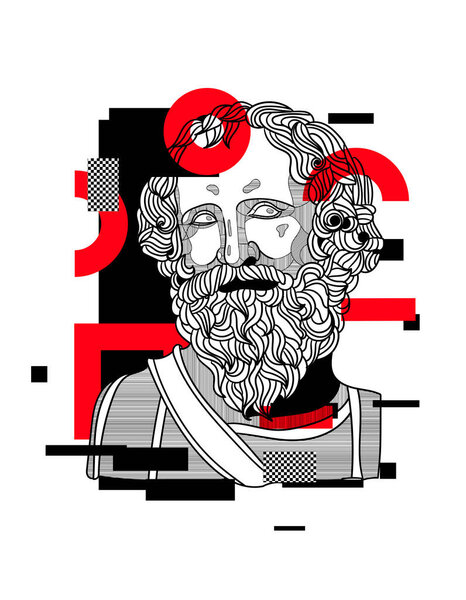 archimedes greek statue, vector illustratopn 