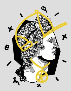 Vektör çizgileri klasik el çizimi illüstrasyon. Apollo profili