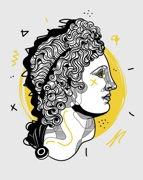 Líneas Vectoriales Ilustración Dibujada Mano Clásica Perfil Apollo — Vector de stock