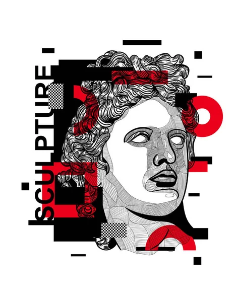 Líneas Vectoriales Ilustración Dibujada Mano Clásica Perfil Apollo — Vector de stock