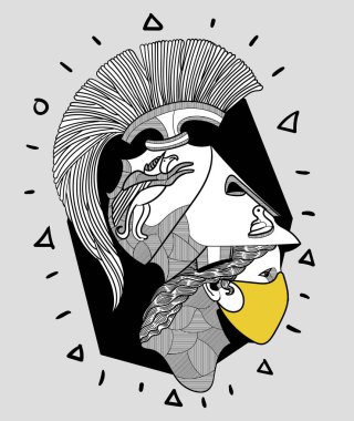 Athena portre heykeli. Vektör illüstrasyonu 