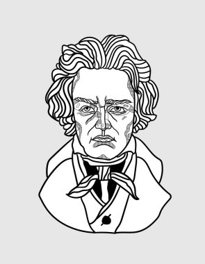 Beethoven portre heykeli. Vektör illüstrasyonu 