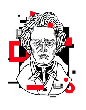Beethoven portre heykeli. Vektör illüstrasyonu 