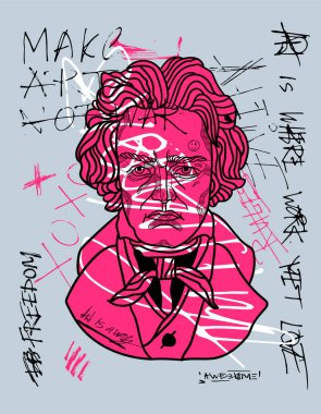 Beethoven portre heykeli. Vektör illüstrasyonu 