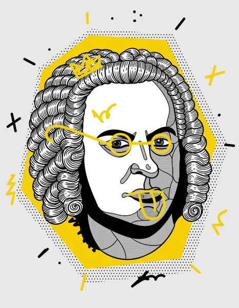 Bach Kreativní Portrét Vektorová Ilustrace — Stockový vektor