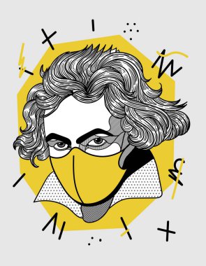 Beethoven portre heykeli. Vektör illüstrasyonu 