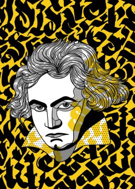 Beethoven portre heykeli. Vektör illüstrasyonu 