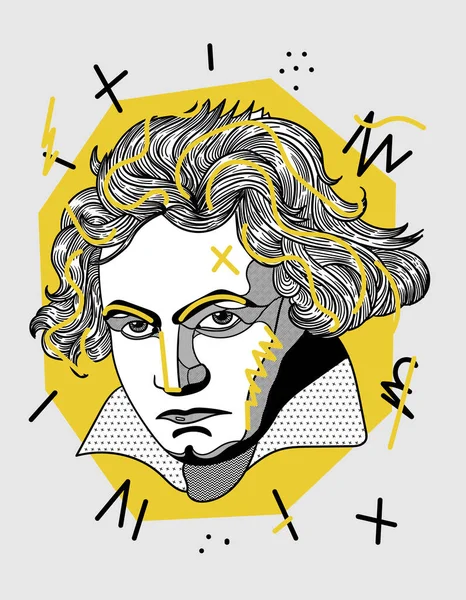 Beethoven portre heykeli. Vektör illüstrasyonu 