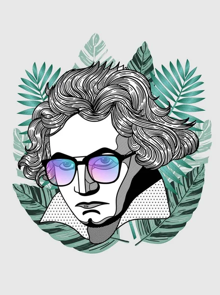 Escultura Retrato Beethoven Ilustração Vetorial —  Vetores de Stock