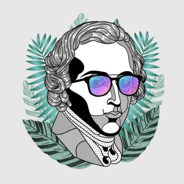 Chopin 'in sungluss içindeki portresi yaratıcı vektör çizimi