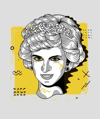 Diana portresi, yaratıcı kompozisyon, vektör illüstrasyonu