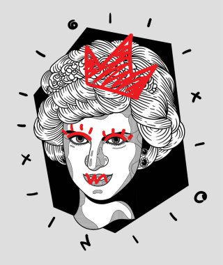 Diana portresi, yaratıcı kompozisyon, vektör illüstrasyonu