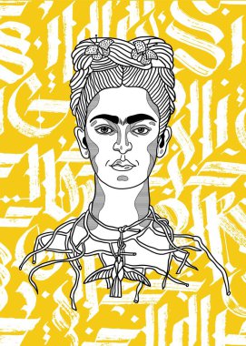 Vector lines classical hand drawn illustration. frida kahlo clipart