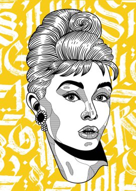 Vektör el çizimi illüstrasyon. Audrey Hepburn