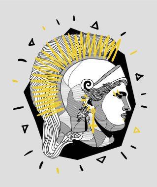 Vektör çizimi el çizimi. Mitolojik miğfer 