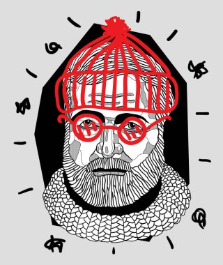 Vektör çizgileri klasik el çizimi illüstrasyon. Ernest Miller Hemingway