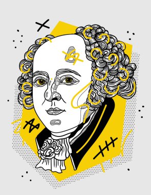 Vektör çizgileri klasik el çizimi illüstrasyon. John Adams