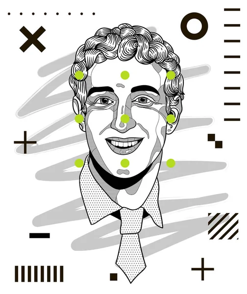 Vector Lines Classical Hand Drawn Illustration Zuckerberg — Stock Vector